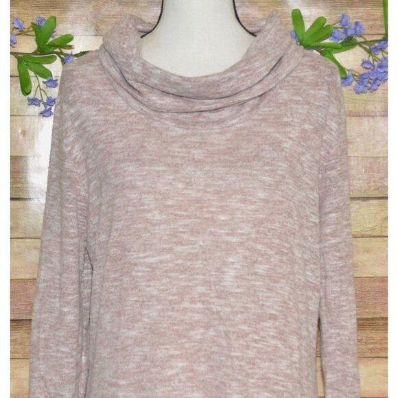 Knox Rose Ladies Pink Pullover Sweater Shift Dress Size L Cowl Neck Knee Length - Picture 2 of 8